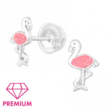 Flamingó ezüst fülbevaló - Premium* - 925 Ezüst Színes Fülbevalók A4S45251
