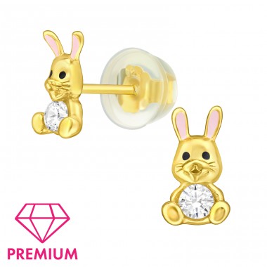 Goldpated Bunny with Zirconia - Premium* - 925 Sterling Silver Ear Studs With Stones A4S46828