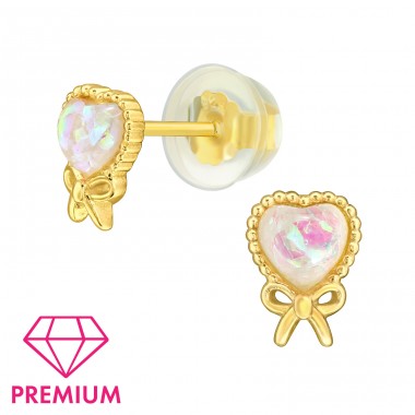 Gold plated Heart with Opal - Premium* - 925 Sterling Silver Ear Studs With Stones A4S46830