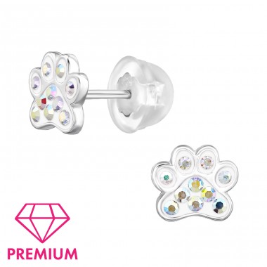Pfoten mit Kristallen- Premium* - 925Er Silber Premium Kinder Ohrstecker A4S47248