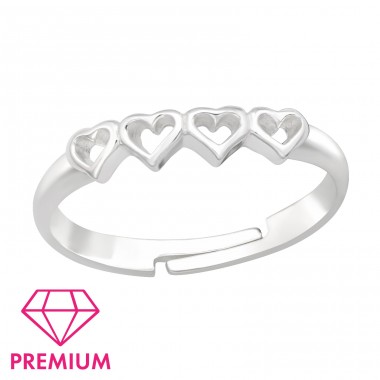 4x Hearts in line - 925 Sterling Silver Rings For Kids A4S41531