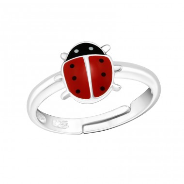 Ladybug on adjustable ring - 925 Sterling Silver Rings For Kids A4S43640