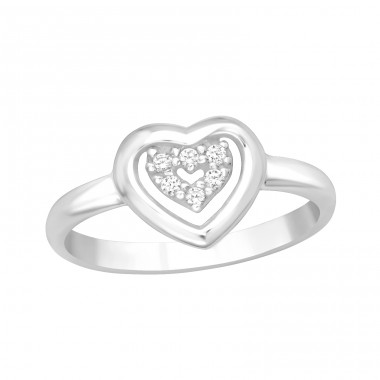 Double Heart with Zirconia - 925 Sterling Silver Rings For Kids A4S46166
