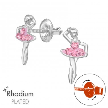 Ballerina with Screwable Back - 925 Sterling Silver Premium Children Ear Studs A4S48191