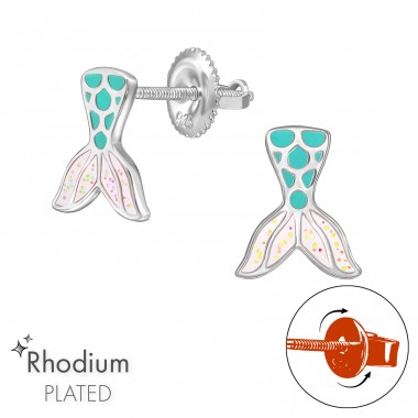 Mermaid Tail Screwable Back - 925 Sterling Silver Premium Children Ear Studs A4S48196