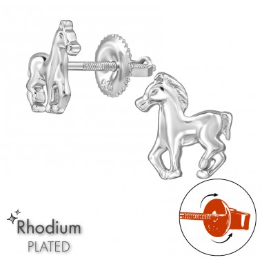 Horse with screw cap - 925 Sterling Silver Screw Back Ear Studs A4S49304