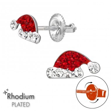 Christmas Hat with Screw Back Ear Studs - 925 Sterling Silver Screw Back Ear Studs A4S49316