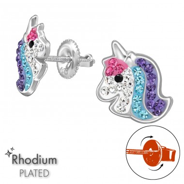 Unicorn with Screw Back Ear Studs - 925 Sterling Silver Screw Back Ear Studs A4S49318