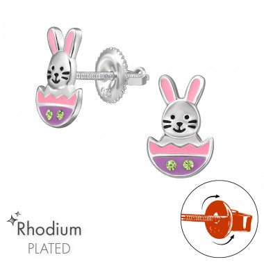 Easter Bunny with  Screw Back - 925 Sterling Silver Screw Back Ear Studs A4S49323