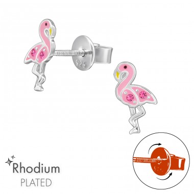 Flamingo  with Screw Back Ear Studs - 925 Sterling Silver Screw Back Ear Studs A4S49333