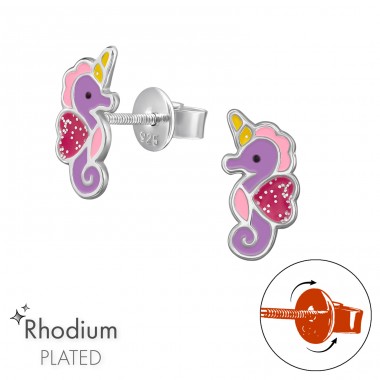 Seahorse  with Screw Back Ear Studs - 925 Sterling Silver Screw Back Ear Studs A4S49339