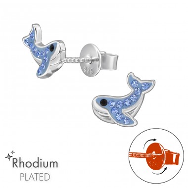 Whale  with Screw Back Ear Studs - 925 Sterling Silver Screw Back Ear Studs A4S49345