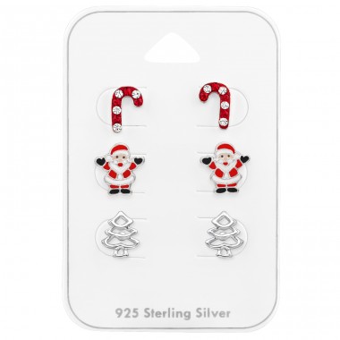 Zuckerrohr, Weihnachtsmann, Weihnachtsbaum - 925er Silber Schmuck-Sets für Kinder A4S28468
