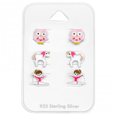 Silberne Eule, Einhorn und Ballerina - 925er Silber Schmuck-Sets für Kinder A4S28470