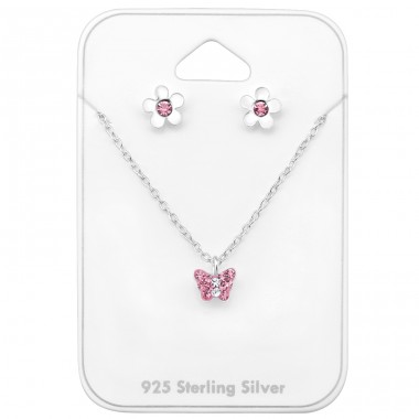 Butterfly and flowers - 925 Sterling Silver Jewellery Sets For Kids A4S33934