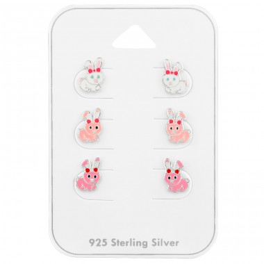 Rabbit Ear Studs on card - 925 Sterling Silver Jewellery Sets For Kids A4S39673