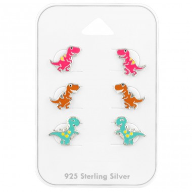Dinosaurs ear studs on card - 925 Sterling Silver Jewellery Sets For Kids A4S39682