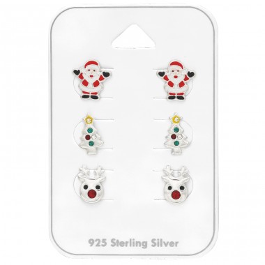Set of 3x Christmas pairs - 925 Sterling Silver Jewellery Sets For Kids A4S43783
