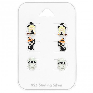 Halloween set of 3x pairs - 925 Sterling Silver Jewellery Sets For Kids A4S43791