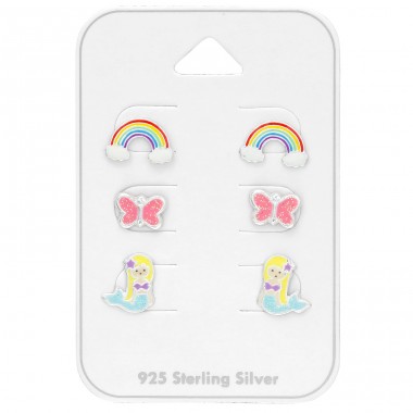 Colorful set of 3x pairs - 925 Sterling Silver Jewellery Sets For Kids A4S43792