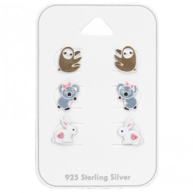 Animal set of 3x pairs - 925 Sterling Silver Jewellery Sets For Kids A4S43794