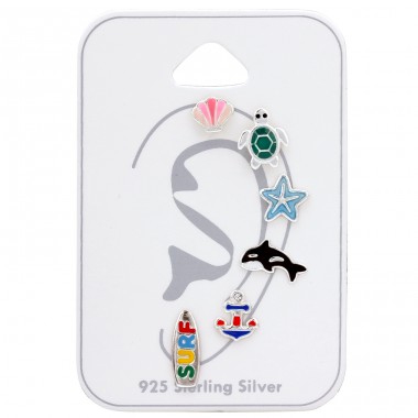 6x ear studs mix beach and sealife  - 925 Sterling Silver Jewellery Sets For Kids A4S44238