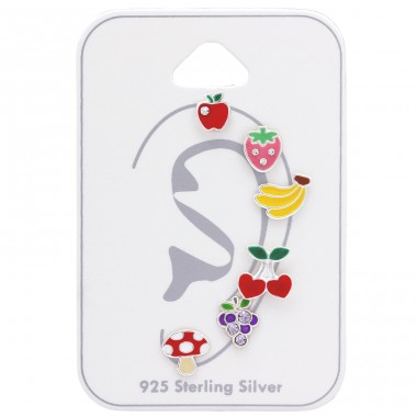 6x ear studs Fruits on card - 925 Sterling Silver Jewellery Sets For Kids A4S44239