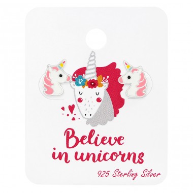 Unicorn ear studs on card - 925 Sterling Silver Jewellery Sets For Kids A4S45443