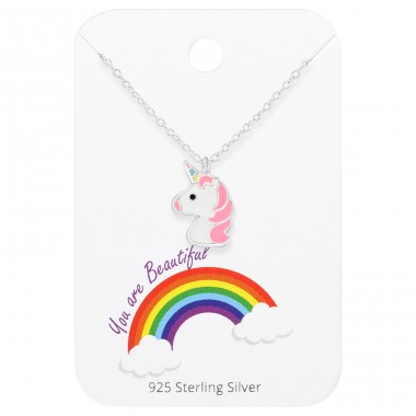 Unicorn necklace on card - 925 Sterling Silver Jewellery Sets For Kids A4S45460