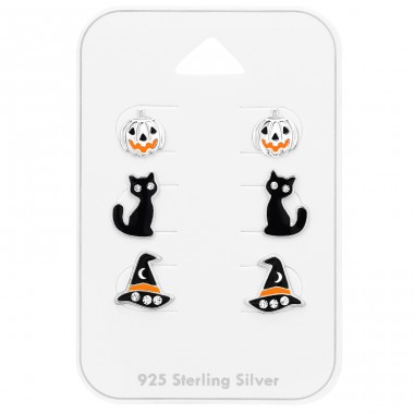 Halloween Drei Paar Kinderohrstecker auf einer Karte - 925Er Silber Schmuck-Sets Für Kinder A4S47122
