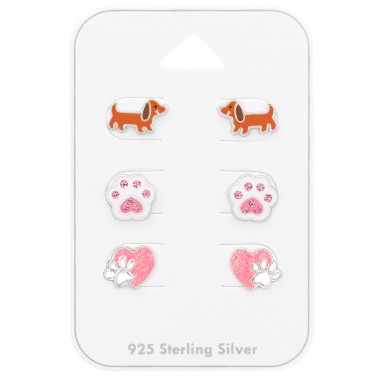 Dog Paw Prints on a card - 925 Sterling Silver Jewellery Sets For Kids A4S47123