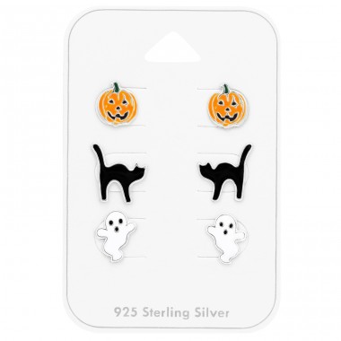 Halloween Three pairs of children ear studs on a card - 925 Sterling Silver Jewellery Sets For Kids A4S47759