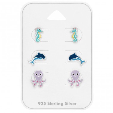 Delfin, Oktopus Und Seepferdchen - 925er Silber Schmuck-Sets für Kinder A4S48998
