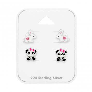 Rabbit And Panda 2 pairs - 925 Sterling Silver Jewellery Sets For Kids A4S49759
