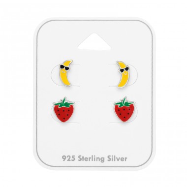 Banane Und Erdbeere 2 Paare - 925Er Silber Schmuck-Sets Für Kinder A4S49762