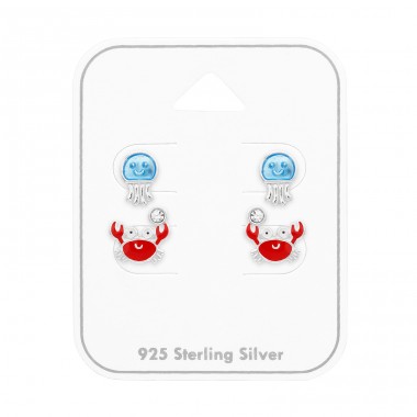 2 páry Medúza a krab - Šperkovní Stříbro 925 Šperky Sety Pro Děti A4S50520