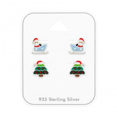 2 páry Mikuláš a vánoční stromek - Šperkovní Stříbro 925 Šperky Sety Pro Děti A4S50521