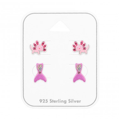 2 páry Axolotl a ocas mořské panny - Šperkovní Stříbro 925 Šperky Sety Pro Děti A4S50524