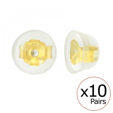 Silicone Coated Gold Plated Silver Butterfly Backs - Silicon + 925 Sterling Silver Silver Jewelry Accessories A4S41873