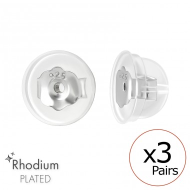 Silicone Coated Rhodium Butterfly Backs - 925 Sterling Silver Silver jewelry accessories A4S45028