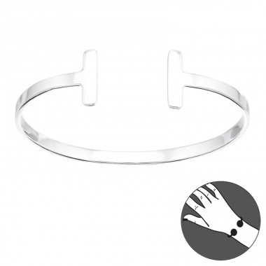 Twin Bar bangle - 925 Sterling Silver Silver Heavy A4S42838