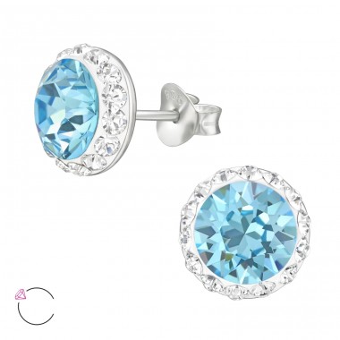 Kerek Kék Kristály Swarovski® Kristályokkal - 925 Ezüst Swarovski Stift Fülbevaló A4S42187