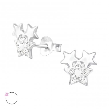 Triple Star - 925 Sterling Silver Swarovski Silver Ear Studs A4S42200