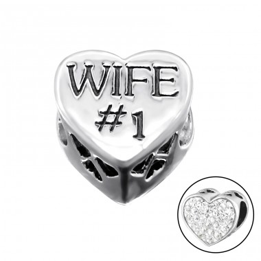 Heart Wife - 925 Sterling Silver Beads with Zirconia or Crystal A4S10077