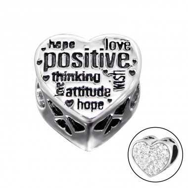 Heart Positive - 925 Sterling Silver Beads with Zirconia or Crystal A4S10516