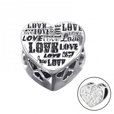 Heart Love - 925 Sterling Silver Beads with Zirconia or Crystal A4S10607