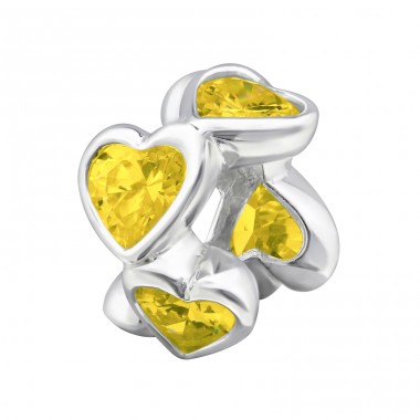 Heart Shaped - 925 Sterling Silver Beads with Zirconia or Crystal A4S13924