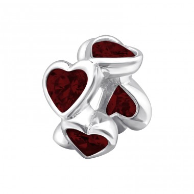 Heart Shaped - 925 Sterling Silver Beads with Zirconia or Crystal A4S13924