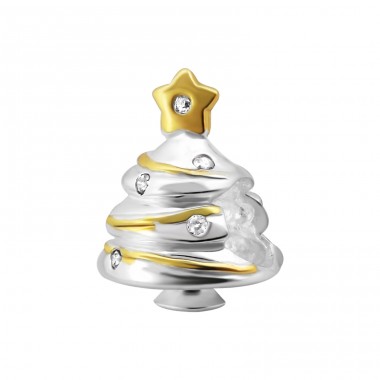 Christmas Tree - 925 Sterling Silver Beads with Zirconia or Crystal A4S14118
