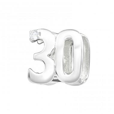 Number '30' - 925 Sterling Silver Beads with Zirconia or Crystal A4S3660